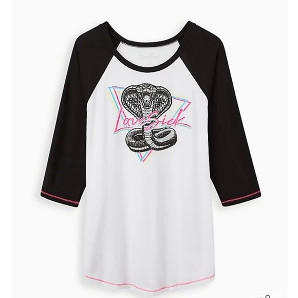 torrid Tops - BASEBALL TEE - LOVESICK SNAKE WHITE & BLACK